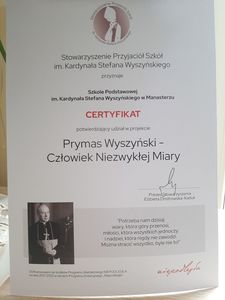 Na zdjęciu certyfikat potwierdzający udział w projekcie.