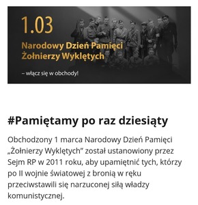 Na zdjęciu plakat informujący, że 1.03 jest Narodowym Dniem Pamięci Żołnierzy Wyklętych.
