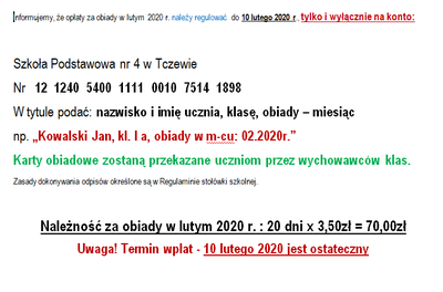 opłata za obiady