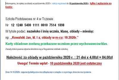 Obiady w październiku - opłata