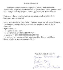 Rada Rodziców - opłaty