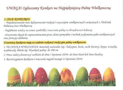Zapraszamy do wzięcia udziału w konkursie na najpiękniejszą palmę wielkanocną.