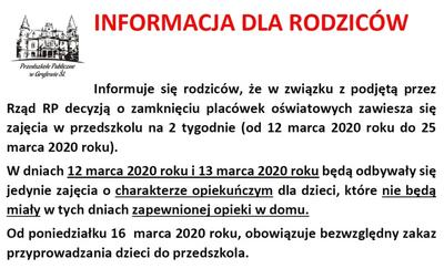 Informacja dla rodziców.