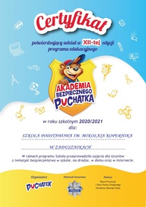 Certyfikat dla szkoły.