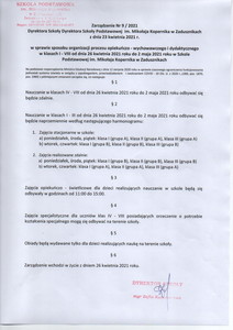 Zarządzenie  nr 9/2021 Dyrektora Szkoły 