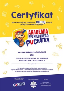 Certyfikat potwierdzający udział w XIII-tej edycji programu edukacyjnego.