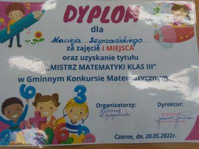 Dyplom dla Macieja Szymańskiego - I miejsce w konkursie