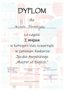 Dyplom za zajęcie I miejsca dla Michała Fornalczyka