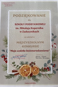Podziękowanie dla szkoły. 