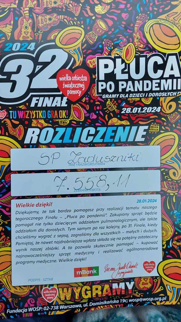 Rozliczenie WOŚP - SP Zaduszniki