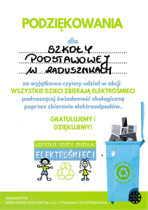 Podziękowania dla Szkoły Podstawowej im. Mikołaja Kopernika w Zadusznikach