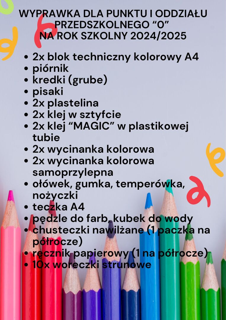Wyprawka dla punktu i oddziału przedszkolnego.
