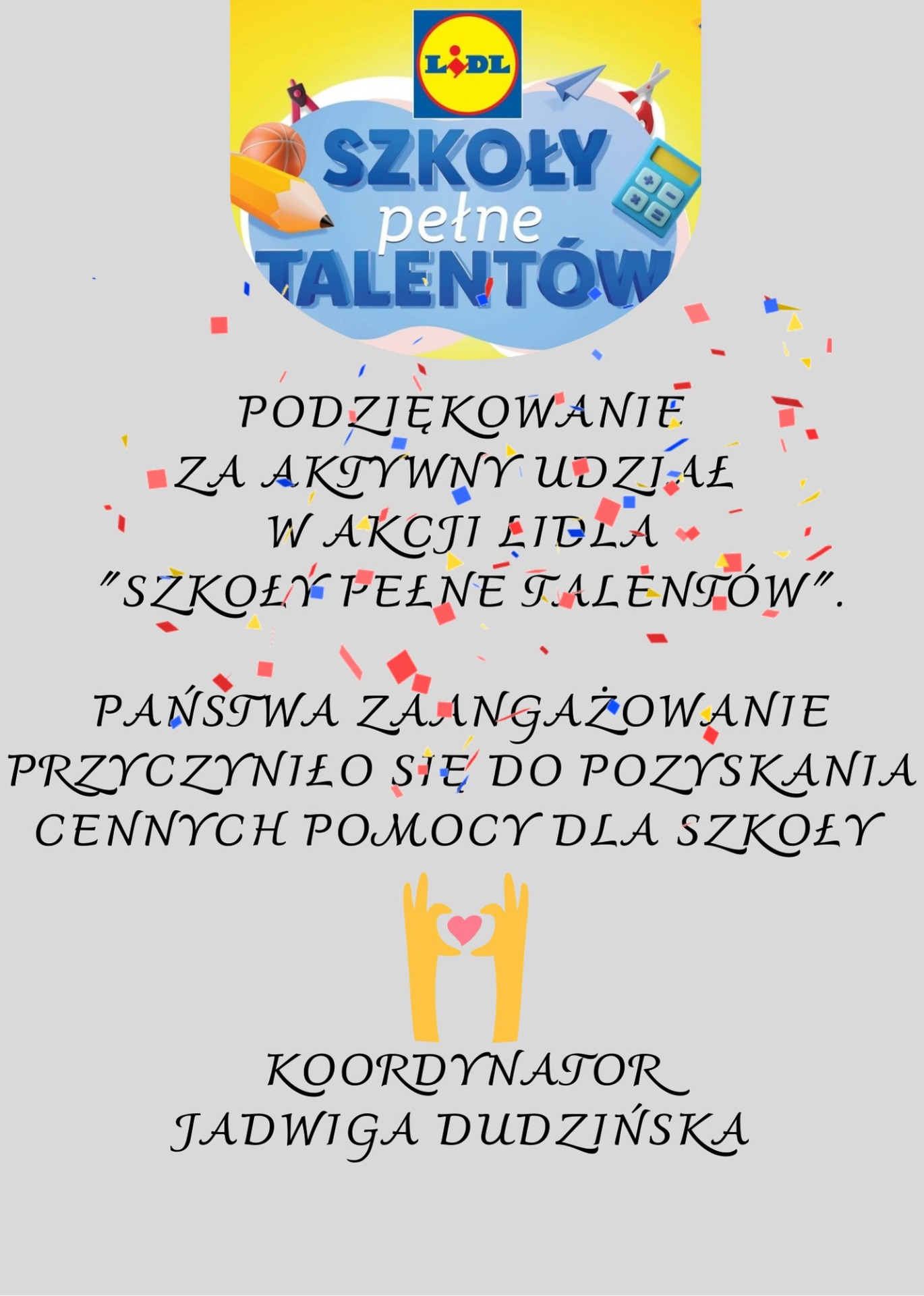 podziękowanie za zaangażowanie
