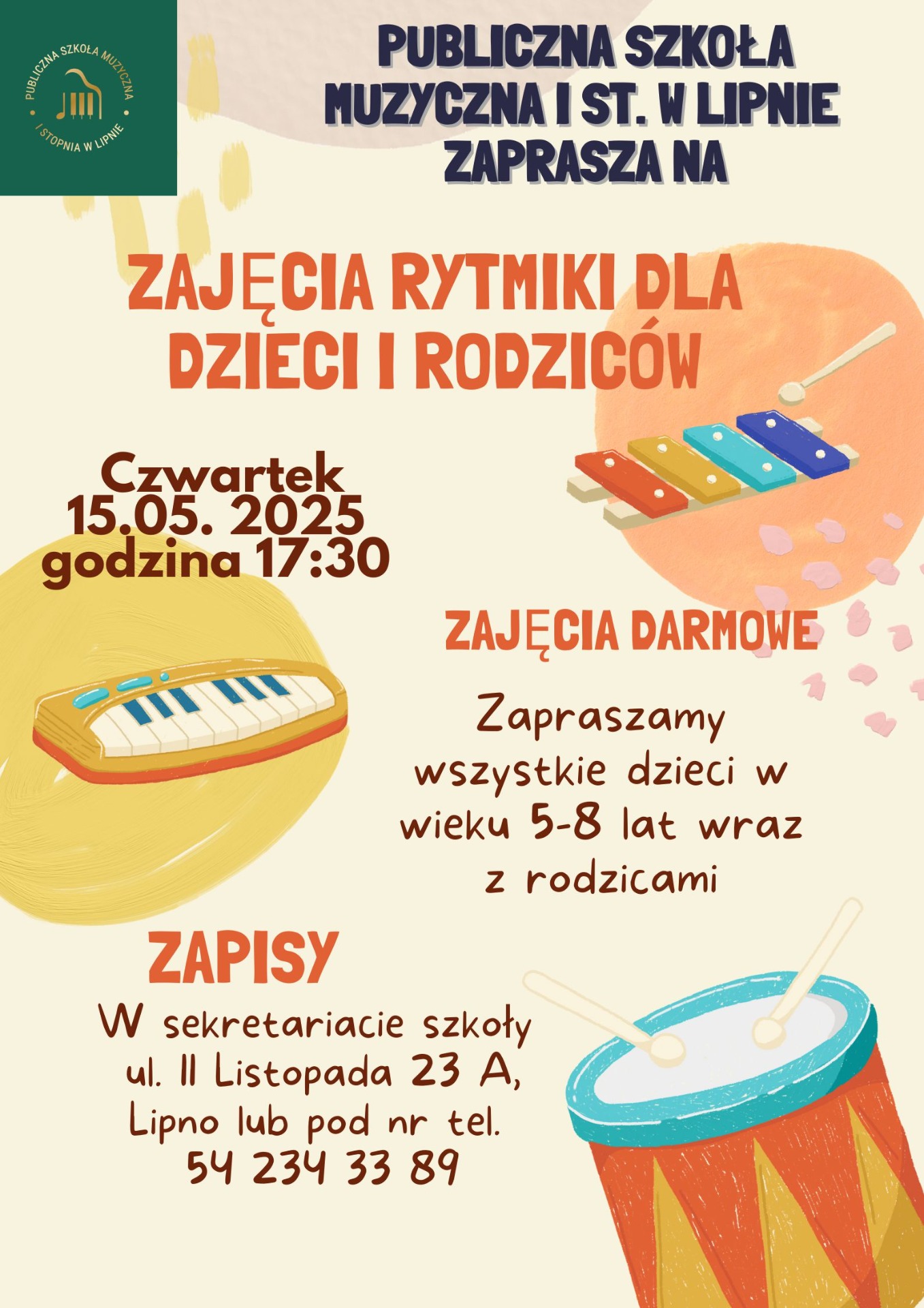 plakat informujący o zajęciach rytmiki