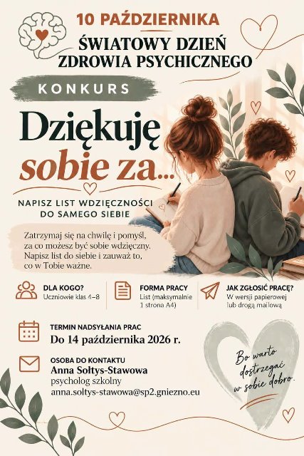 Konkurs dla uczniów SP nr 2 w Gnieźnie z okazji Dnia Zdrowia Psychicznego