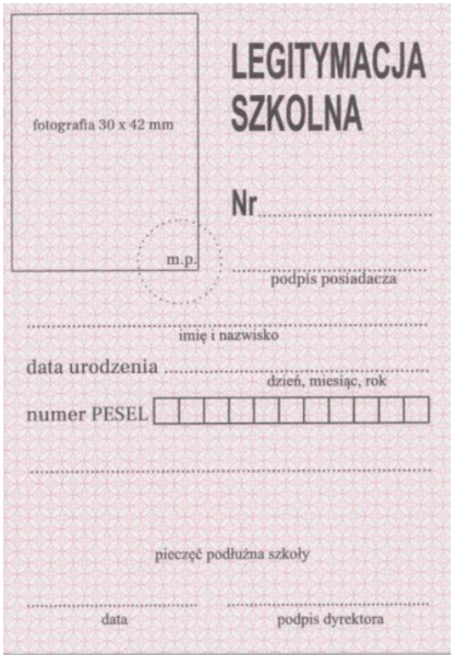 Legitymacja szkolna - druk