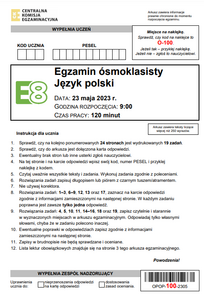Widok arkusza egzaminacyjnego z języka polskiego E8 2023