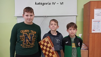 Kategoria IV-VI [od lewej: Damian Tokarski (6A), Tymon Kiliś (5C), Jakub Kiliś (5C)]