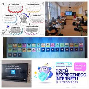 Kolaż zdjęciowy przedstawiający realizację Dnia Bezpiecznego Internetu. 