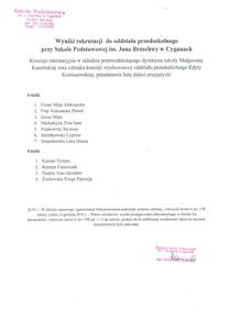 Wyniki rekrutacji do oddziału przedszkolnego na rok szkolny 2025/2026