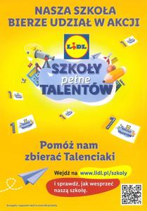 Plakat informujący o udziale szkoły w akcji ,,Szkoły Pełne Talentów" 
